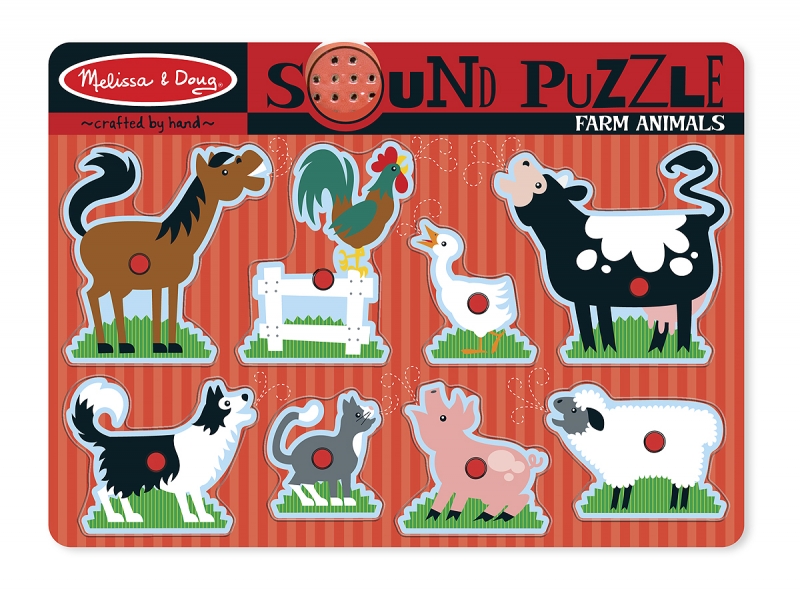 Melissa & Doug Houten Geluidspuzzel boerderijdieren - Houten puzzel met geluidseffecten (8-delig)